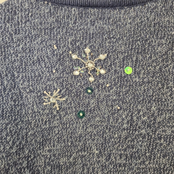 Holiday Time XL Blue Heather Striped Embellished Snowflake Cardigan Sparkle - Picture 9 of 15